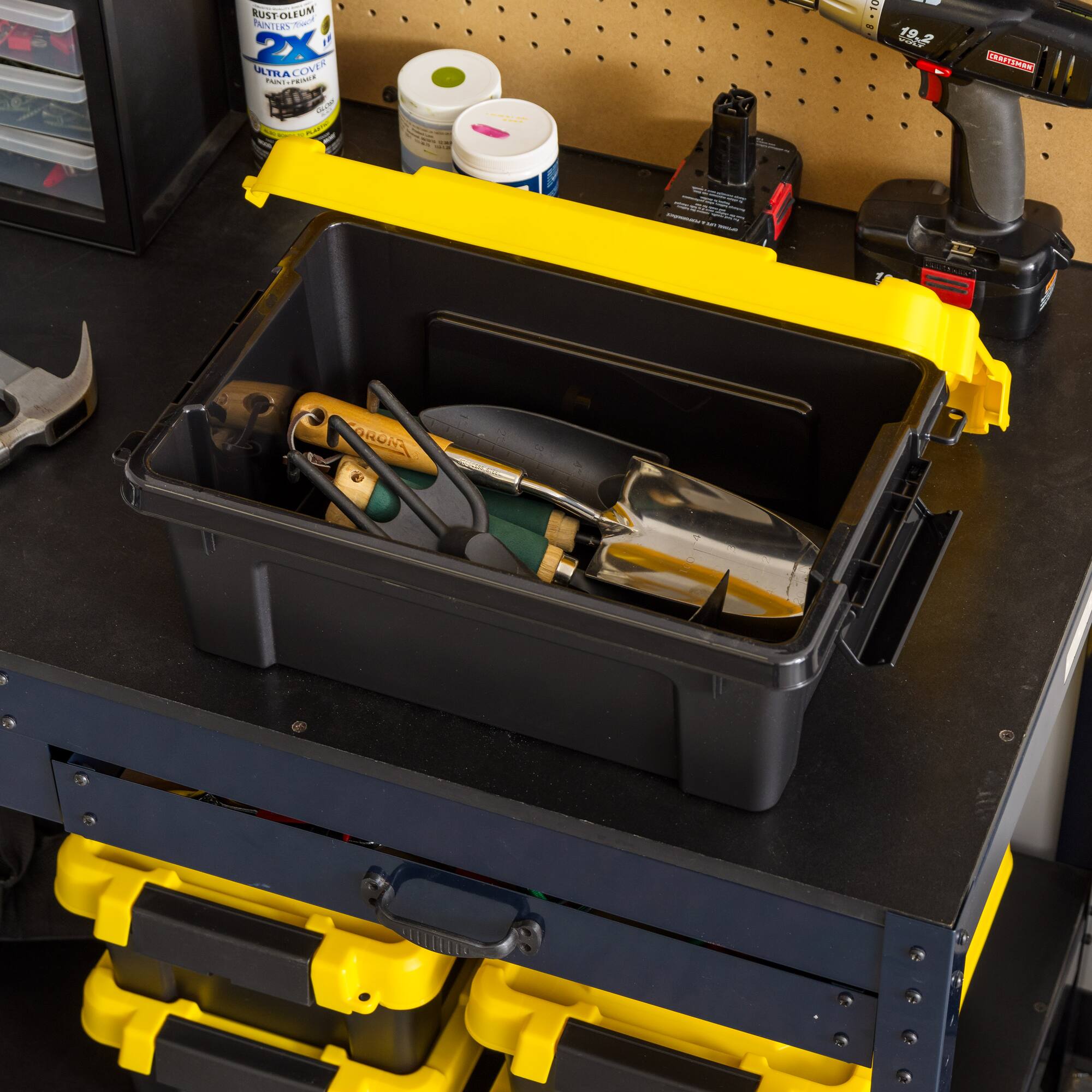 IRIS® 13.3qt. Black Store-It-All Utility Totes with Yellow Buckle Lids, 5ct.